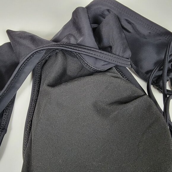 Summer Mac Swim Top Size L Black Lace Up Back  Ruffle Trim Removable Pads - Picture 7 of 10